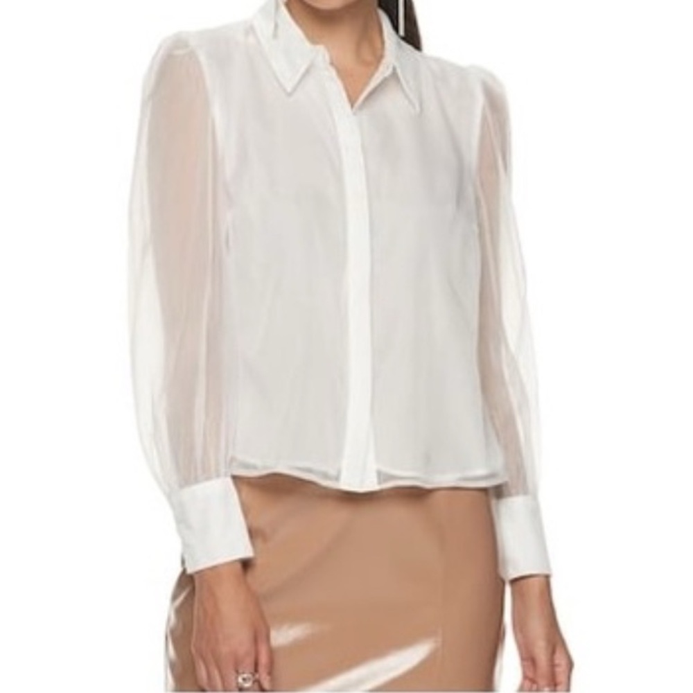 Cara Santana apt 9 sheer sleeve white blouse nwt
